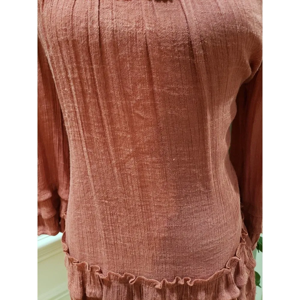 Indigo Soul Burnt Orange Tiered Boho Tunic Long Sleeve Knee Length Dress Large - Image 3