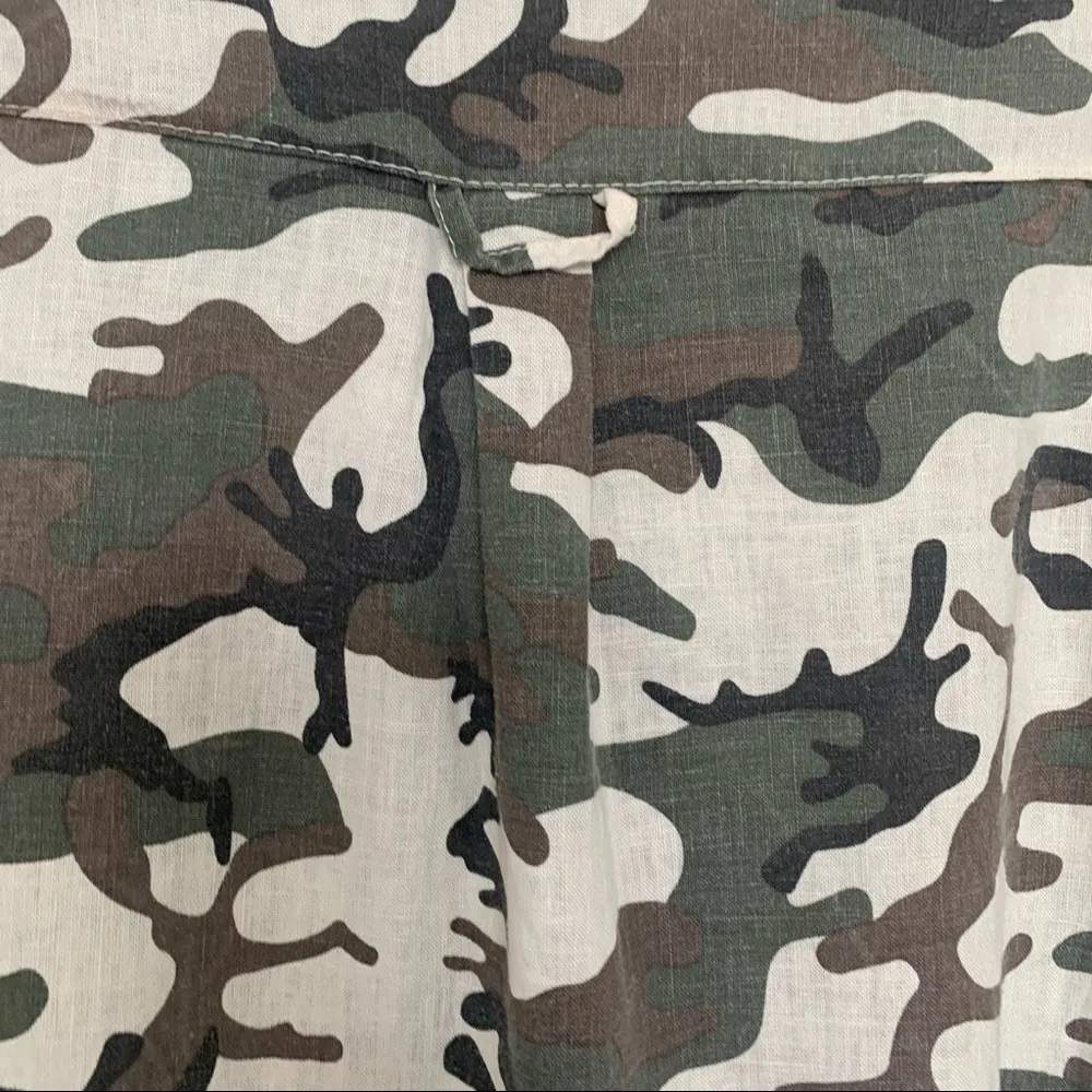 𝅺VENTI6 ITALY LINEN Shirt top Camo button up SMALL army green brown NWOT - Image 7