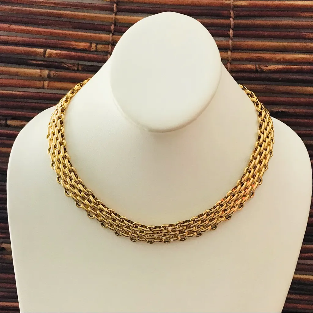 J. Crew Flat Chain Gold Tone Statement Necklace 19” - Image 3