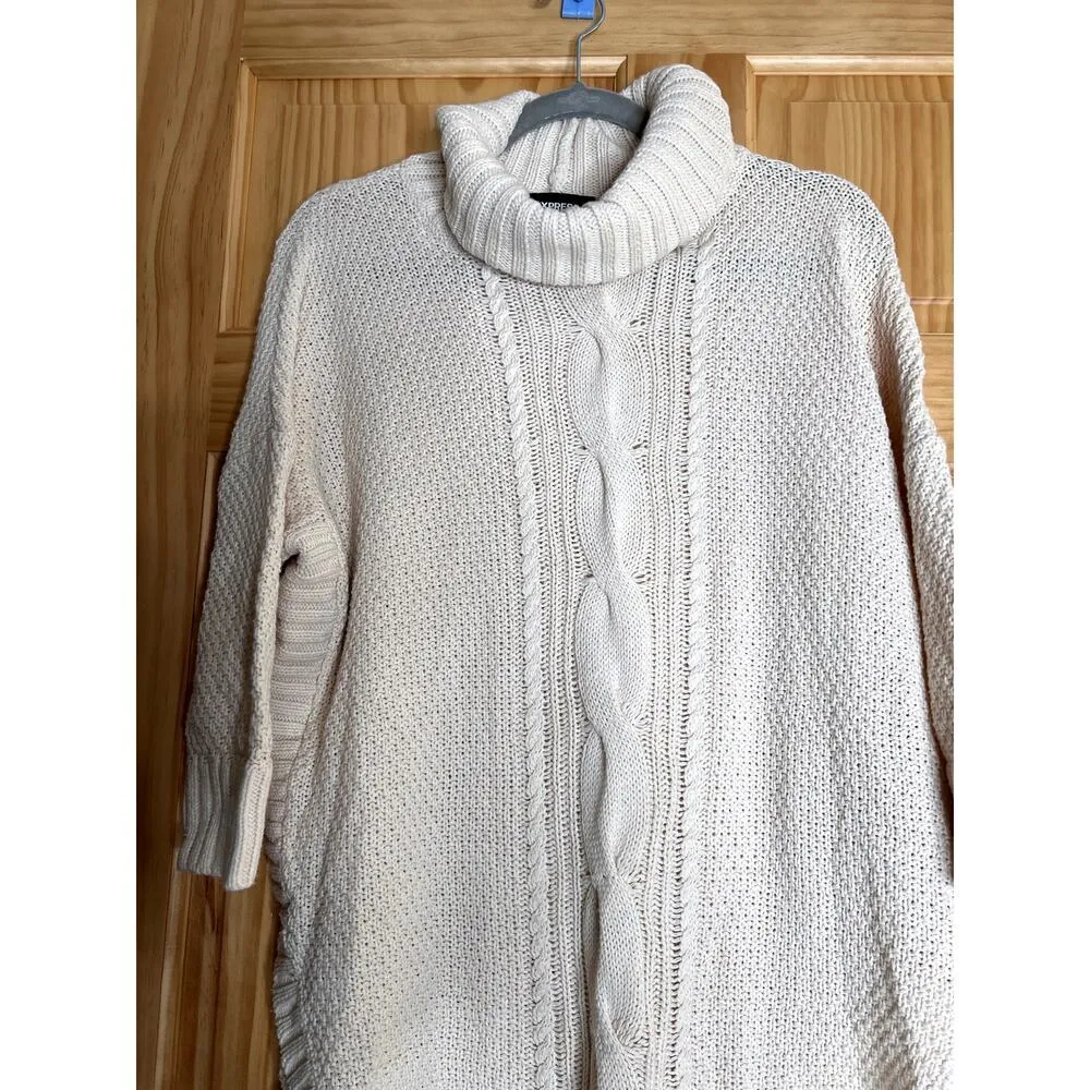 Express women's size large sweater cream cable knit turtle neck light academia - Image 2