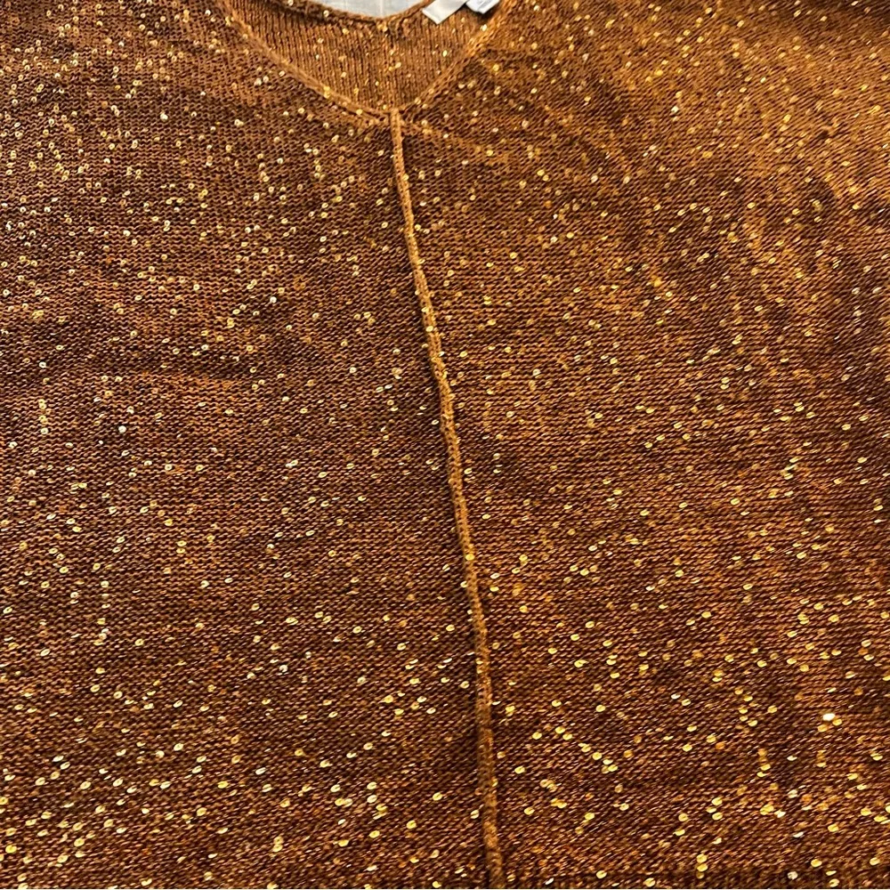 WD.NY Sparkly Sequins Brown & Gold Short Drop Sleeve V-Neck Sweater - Image 9