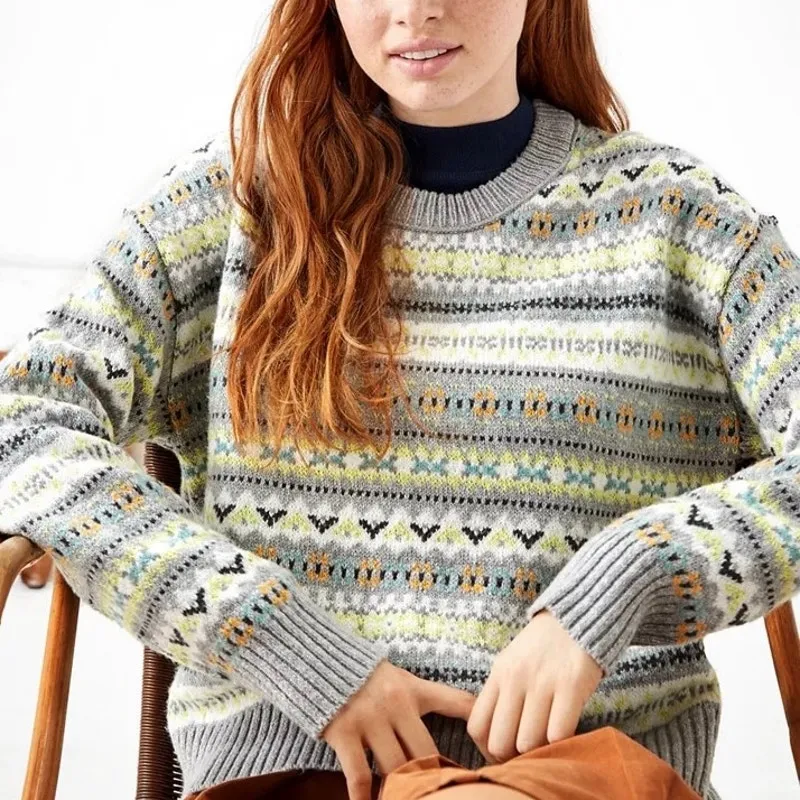 American Eagle Fair Isle Knit Sweater Size M Gray Multicolor Nordic Grandmacore Size M - Image 1