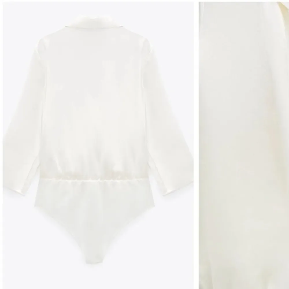 Zara White Satin Effect Bodysuit with Crossover V-neckline. - Image 7