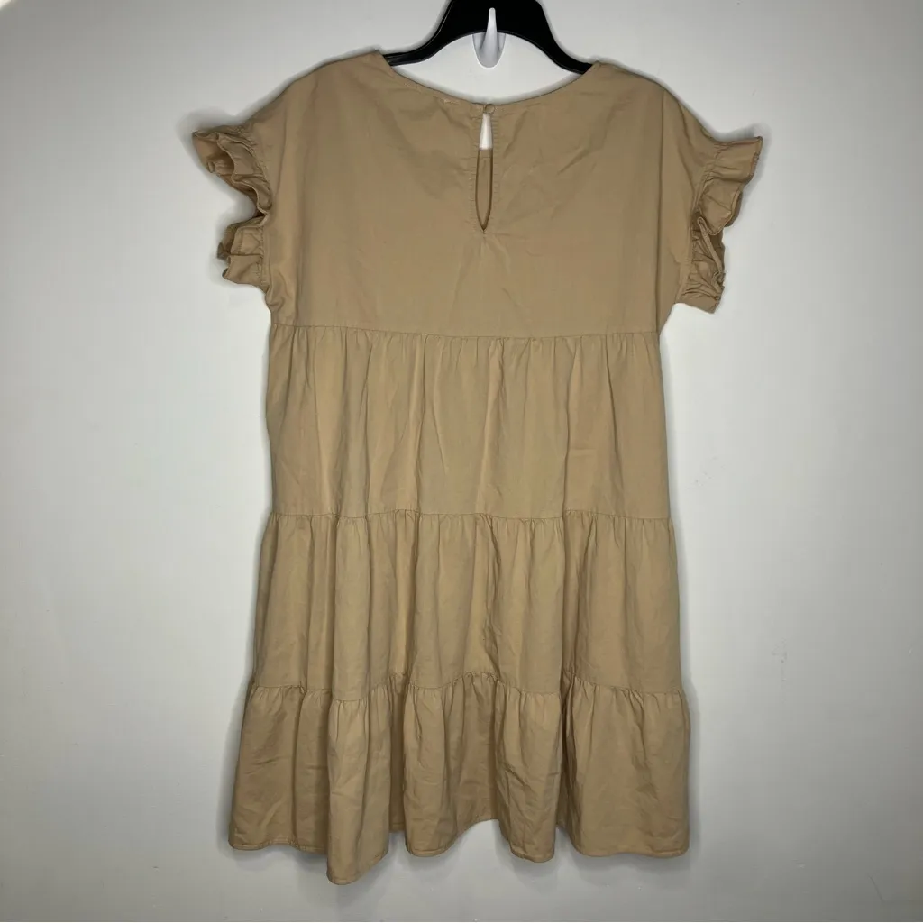 Aaron‎ & Amber tan tiered dress 100% cotton women’s size large casual neutral - Image 5