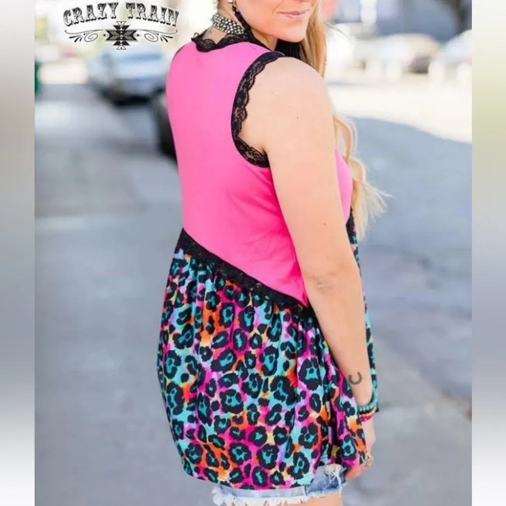 Crazy Train Pink and Multicolor Blouse with Lace Trim Size S - Image 10