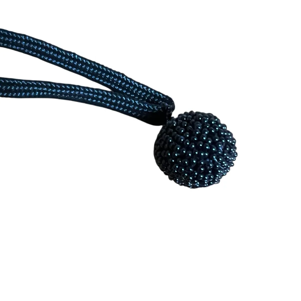 VTG 90s Hand Beaded Tie Belt Art Deco Boho Waist Sash Black Gold Destinee Glam - Image 8