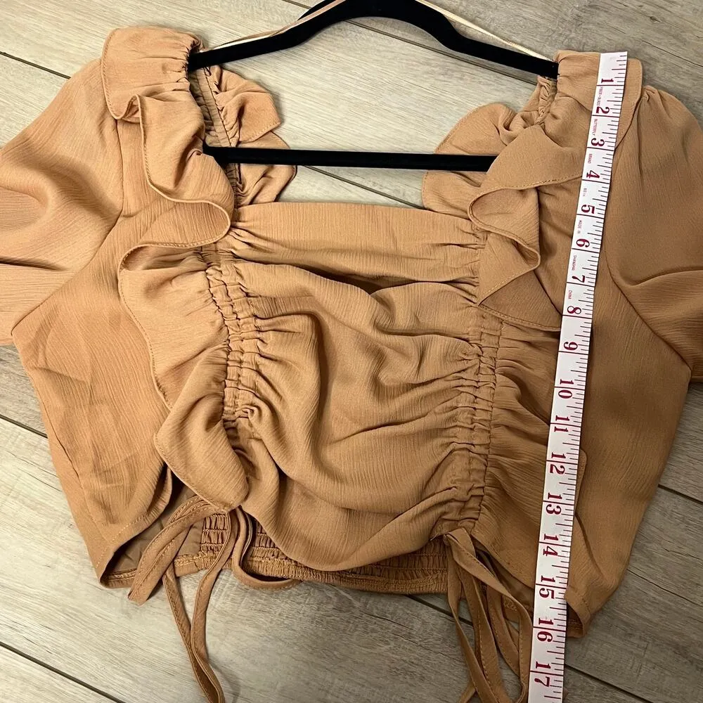 Le Lis Long Sleeve Ruffle Crop Top Tan Size Large - Image 6