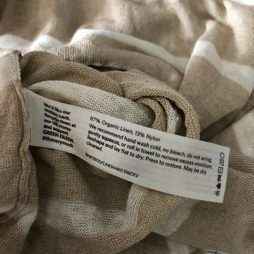 Eileen Fisher Womens Sweater Linen Blend Thin Knit Sheer Striped Beige White L - Image 4