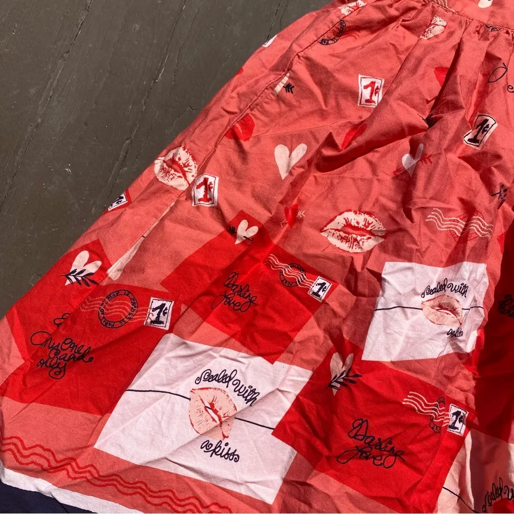 Modcloth Pink Red Hearts Cupid Love Letters Valentines Day Swing Skirt - Image 3