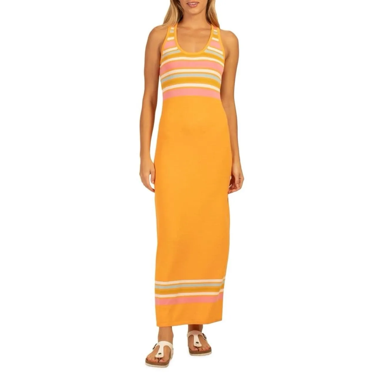 Trina Turk Kavaja 2 Stripe Maxi Sleeveless Summer Beach Dress Sherbet Orange XXL - Image 12