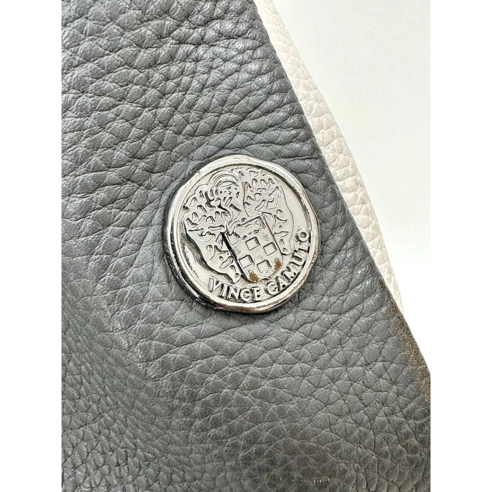 VINCE CAMUTO Nylan Bag Pebbled Leather Tassel Tote Purse Handbag White Blue Gray - Image 8