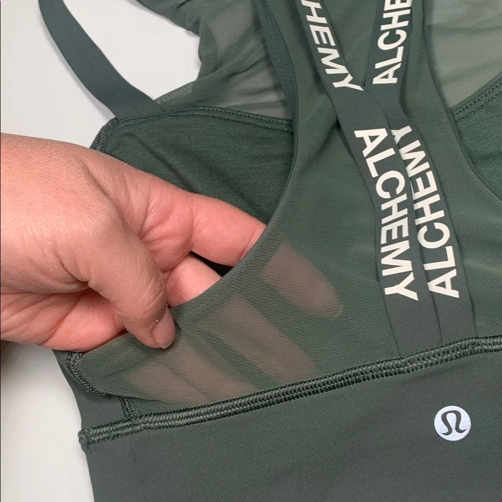 Lululemon Alchemy Sun Setter Mesh Strappy  Sports Work Out Gym Bra Army Green 4 - Image 5