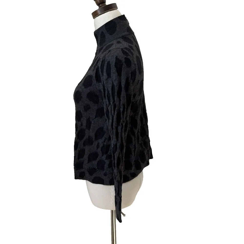 Akris Punto Sweater Womens 2 Wool Jacquard Mock Neck Gray Black Spotted Pullover - Image 2