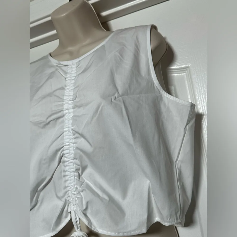 NWT Calvin Klein White Cotton Suit Adjustable Ruched Short Sleeve Women' Blouse - Image 6