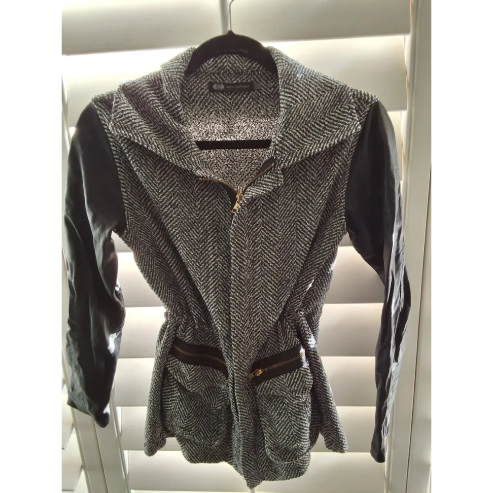 John Eshaya JET Black Tweed And 100% Leather Jacket - Image 3