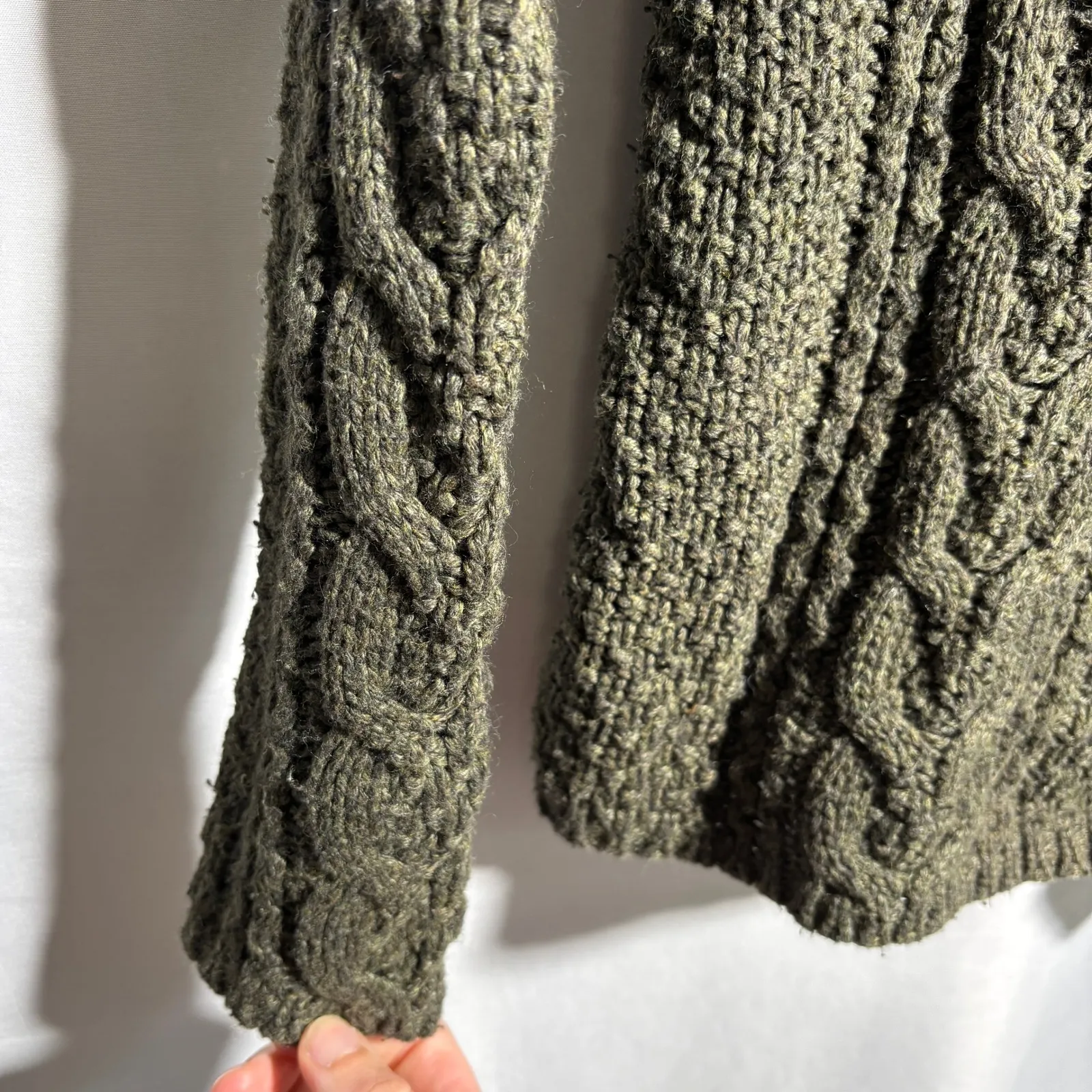 Y2K Caslon Olive Green Chunky Knit Sweater Forest Fairy Boho Earthy Cotton Bld S - Image 7
