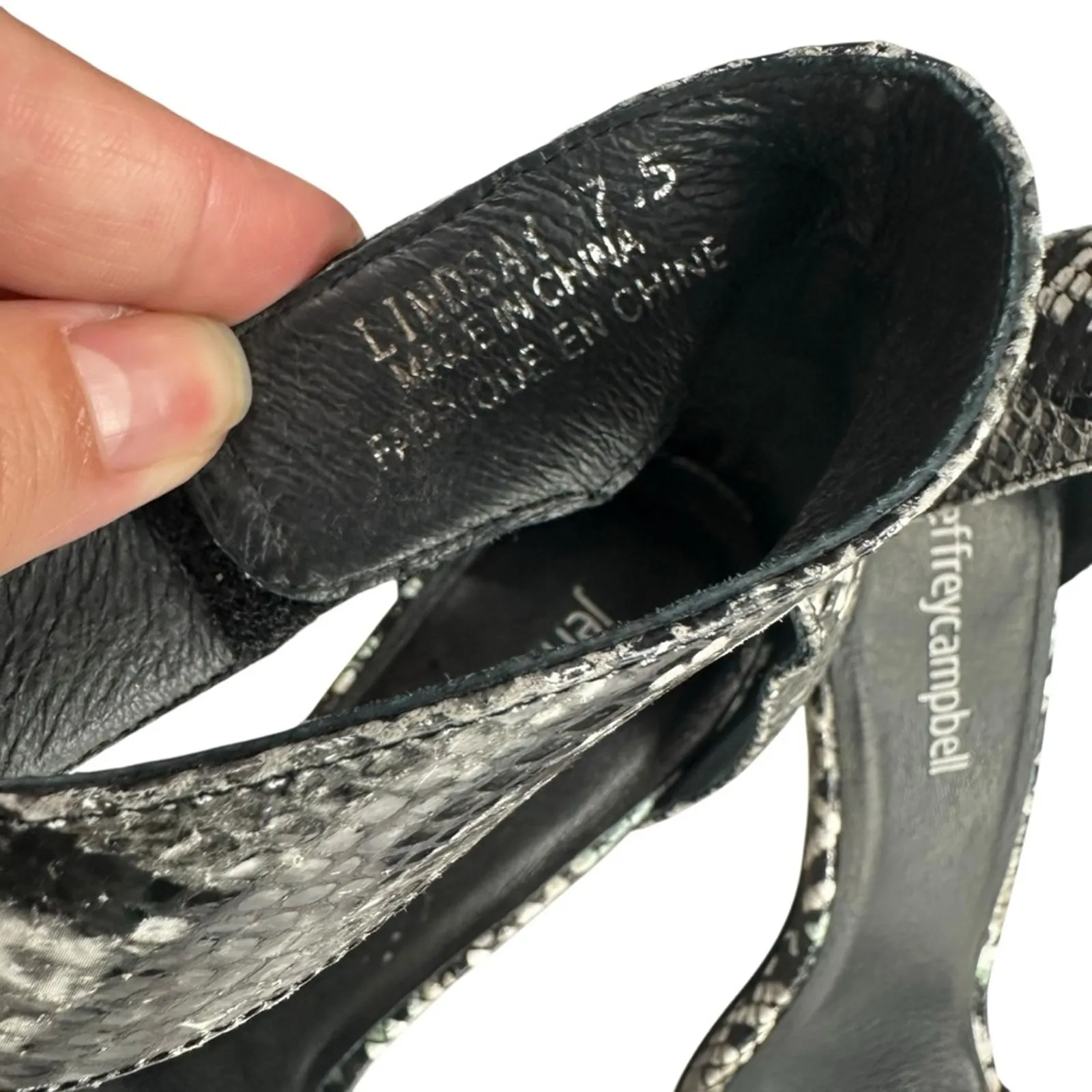 Jeffrey Campbell Lindsay Heeled Sandals Black Grey Snake Animal Print Size 7.5 - Image 2