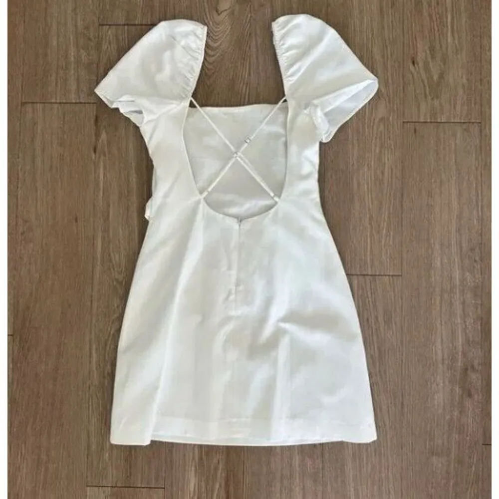 Zara Blogger Fave Linen Blend White Puff Sleeve Strappy Back Mini Dress SZ L NEW - Image 6