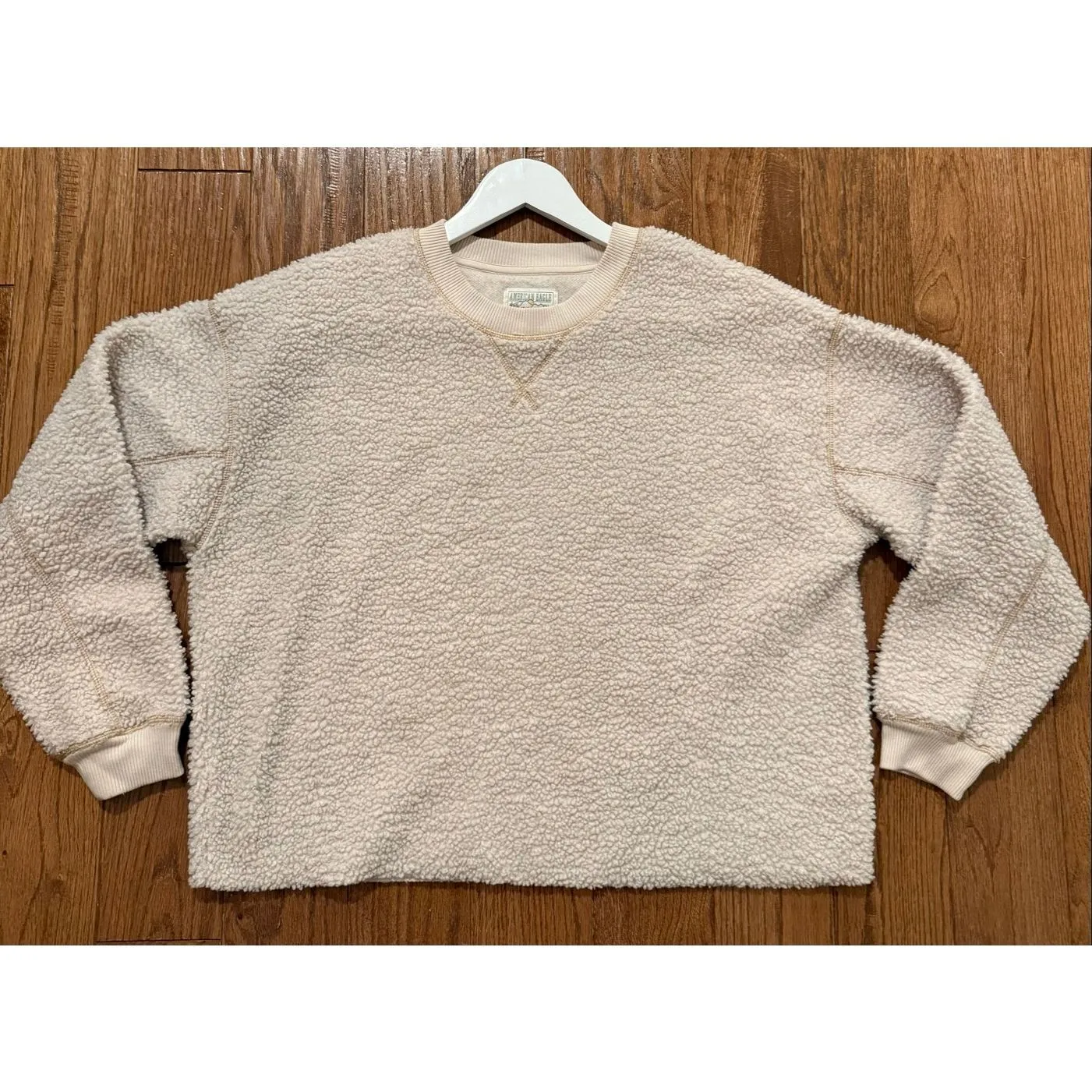 American Eagle Sherpa crewneck cozy sweater taupe size small - Image 7