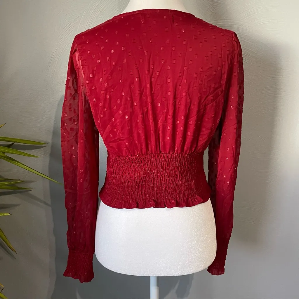 B.O.G. Collective Dark Red Dotted Blouse V - Image 3