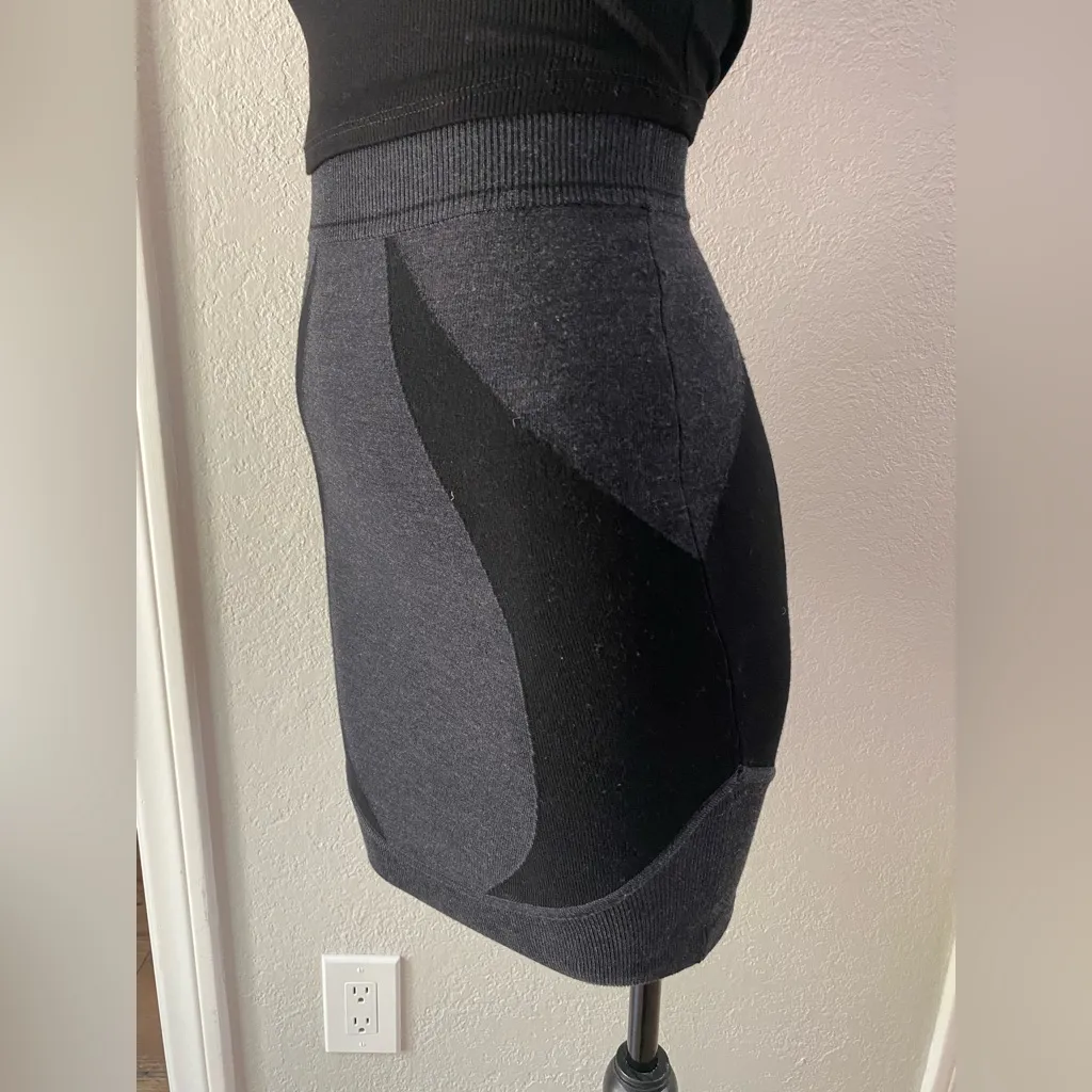 $298 Alexander Wang Grey Black Abstract Bodycon Colorblock Pencil Knit Skirt XS - Image 2