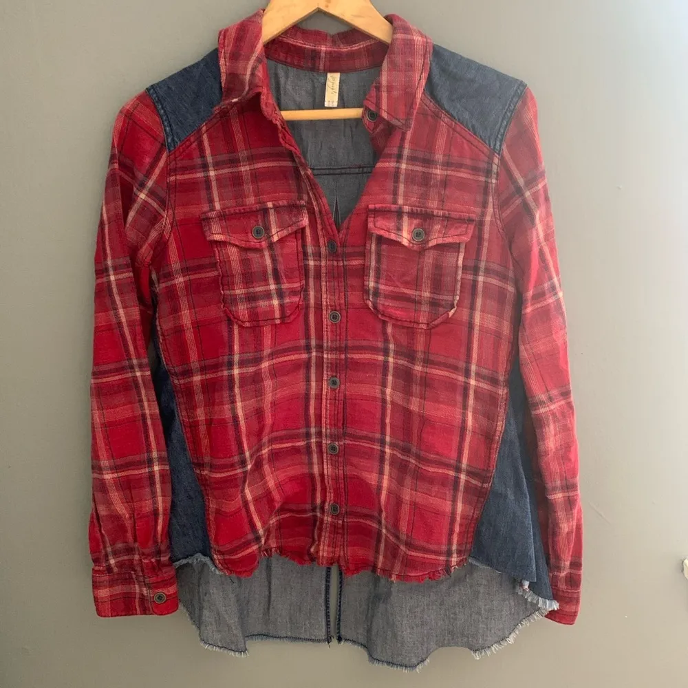 Free people road trip red flannel chambray top - Image 6