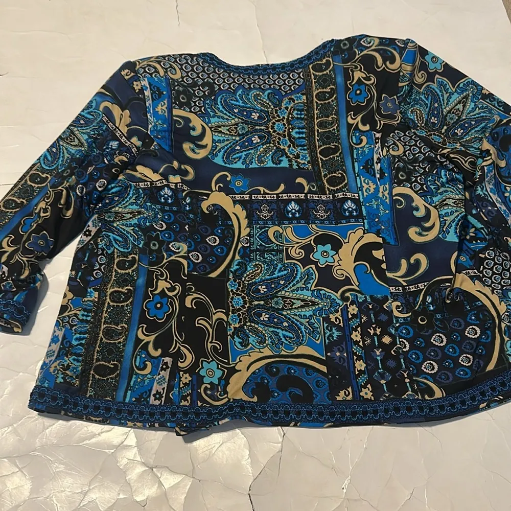 Joan Rivers Women's 1X Moroccan Flair Knit Open Front 3/4 Sleeve Office Blazer - Image 5