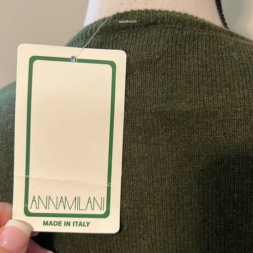 ANNA MILANI large women's lambswool Italian cardigan dark green buttons vintage - Image 5