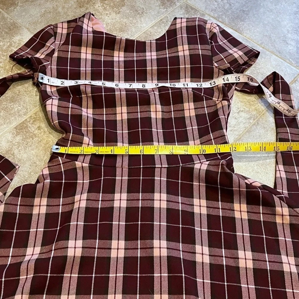 B. Darlin plaid fit & flare skater dress cap sleeve stretchy red pink ju… - Image 2