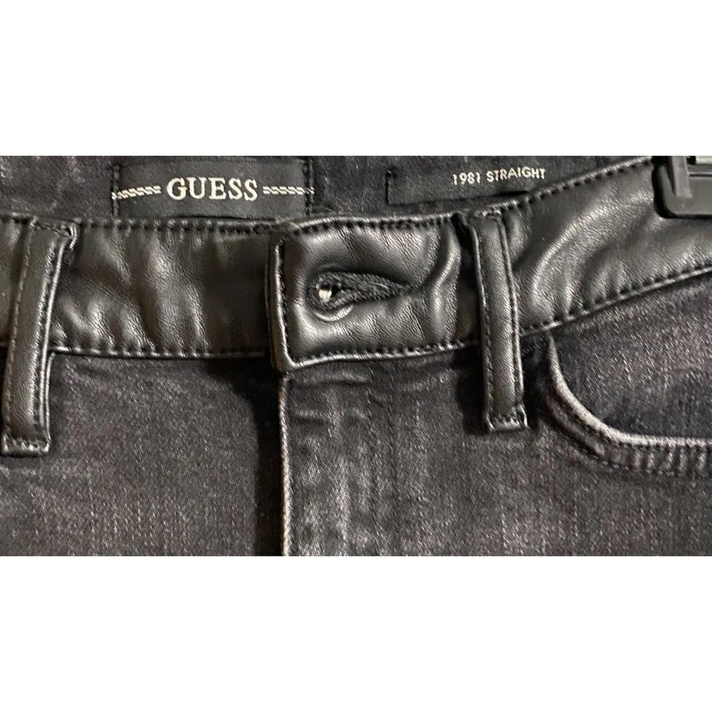Guess 1981 Faux Leather Accent Detail Black Straight Leg Jeans Women's Sz 25​ - Image 3