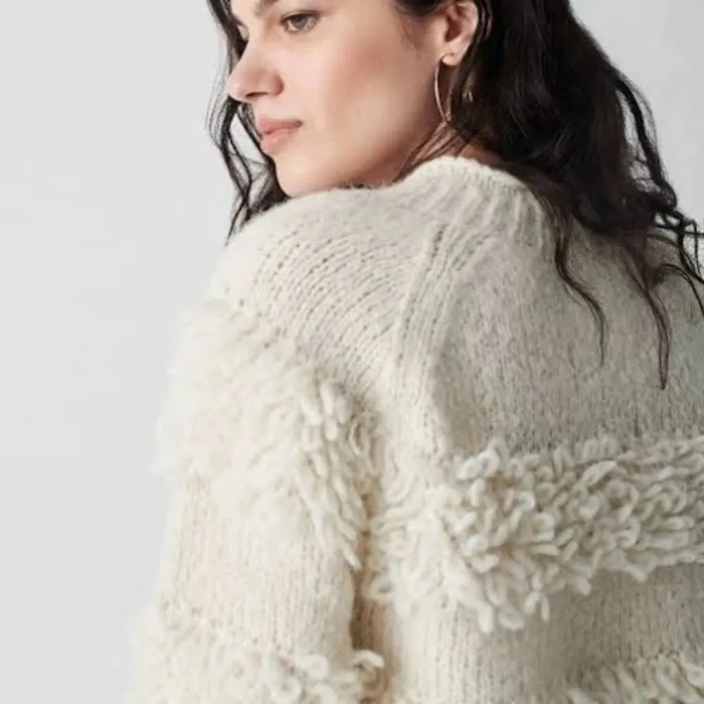 Faherty Polly Sweater Sz XL Mock Neck Cream Baby Alpaca Merino Wool Chunky Knit - Image 3