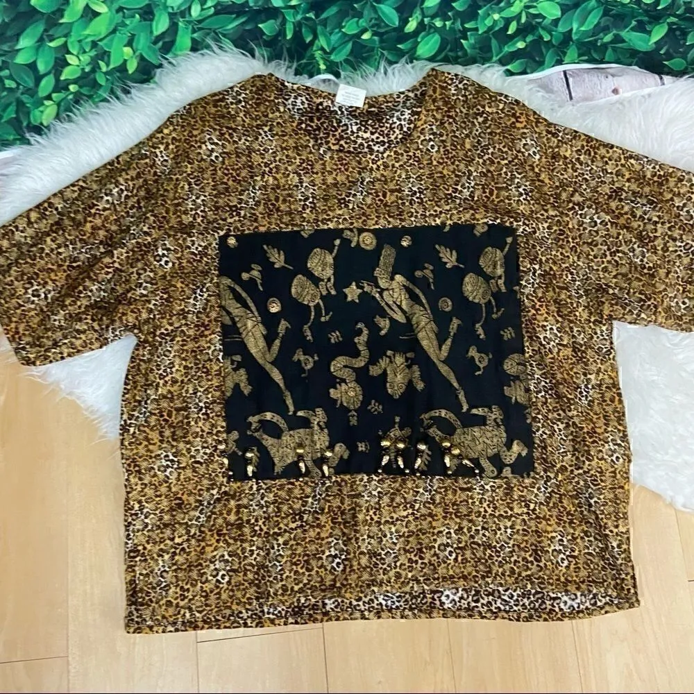 Animal print ethnic style top XL Black - Image 13