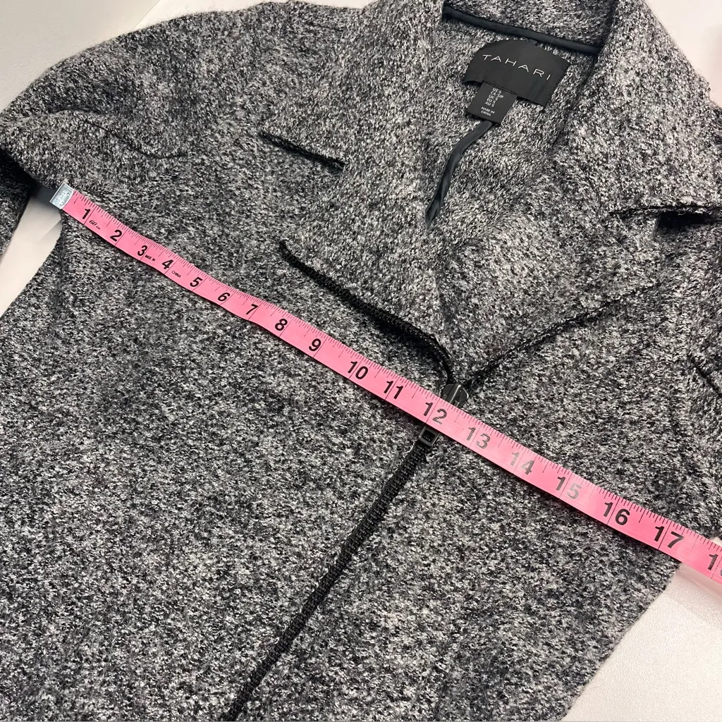 Tahari wool blend jacket size small notch moto jacket tweed jacket neutral grey - Image 5