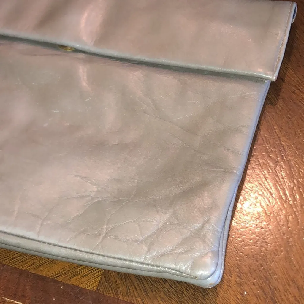 Ruth E Saltz 70s Gray Leather Retro Vintage Clutch Purse Handbag - Image 3