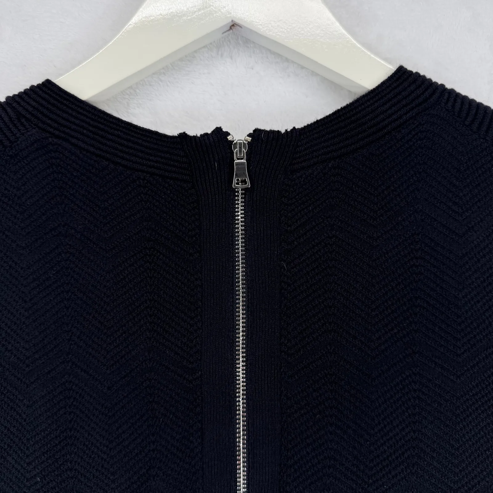 Sandro Raja Black Ribbed Knit Peplum Dress Long Sleeve Zipper Closure Sz 1 US 4 - Image 8