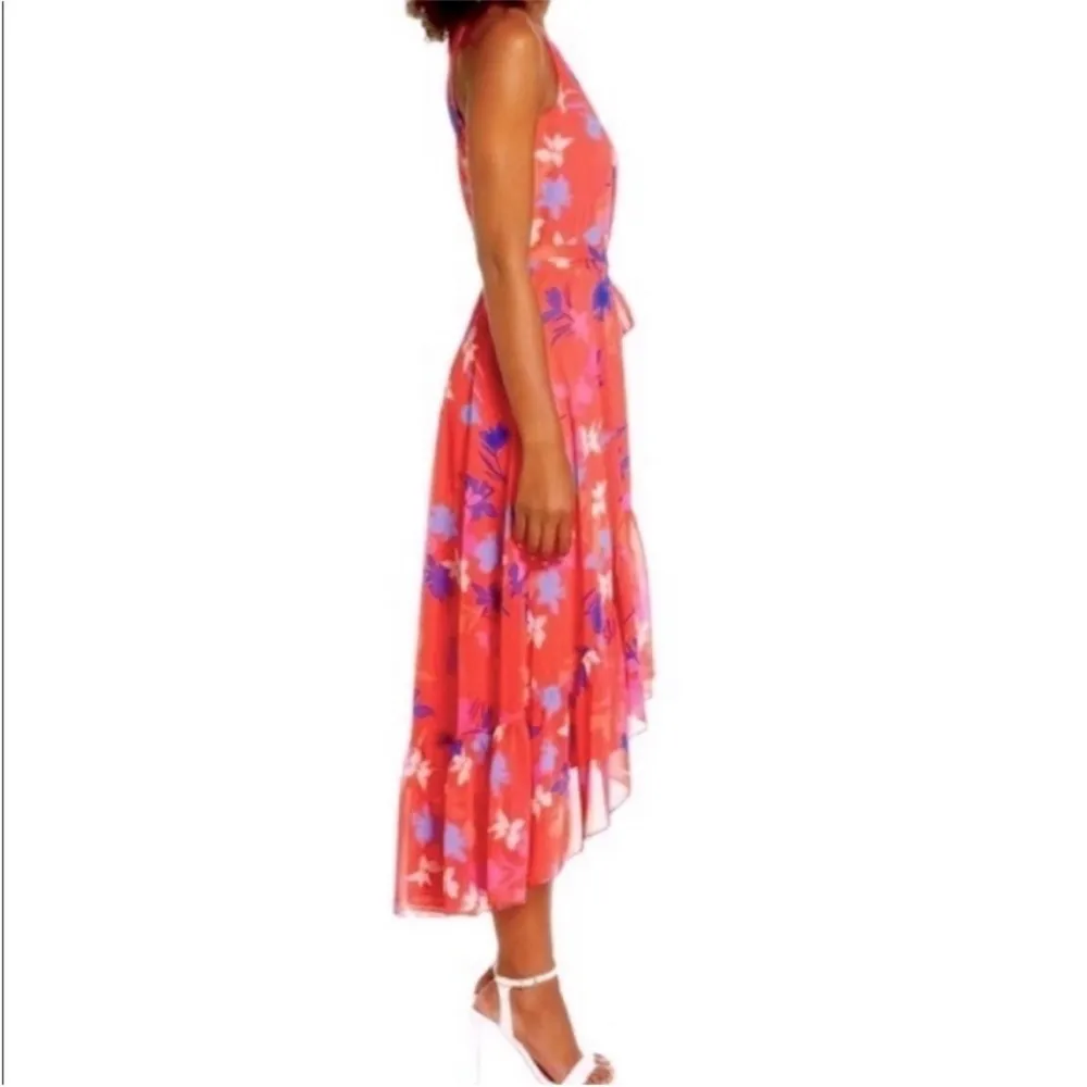 Vince Camuto Pink Coral Floral Printed Chiffon Halter High-Low Dress Size 6P - Image 3