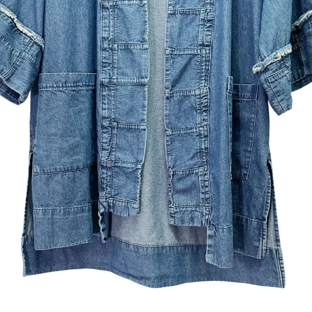 Soft Surroundings Denim Kimono Jacket Size S/M Blue Patchwork Cotton Made In USA - Image 5
