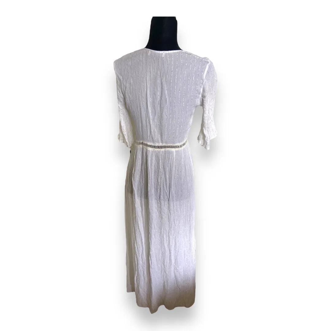 Bear Dance Womens Swim Coverup Sz M White Silver Trim Tie Front Longline Kimono - Image 9