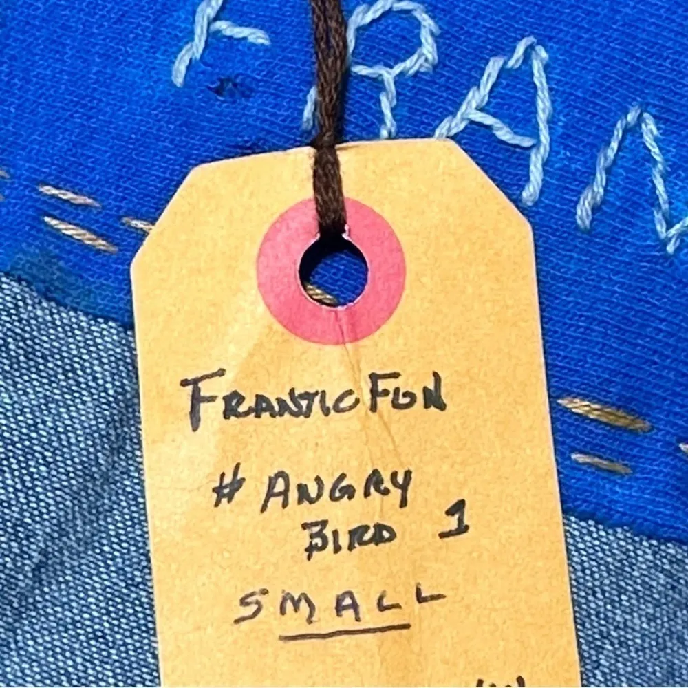 Frantic Women’s S Denim Pearl Snap Front Angry Birds Embroidered Appliqué Shirt Blue - Image 5