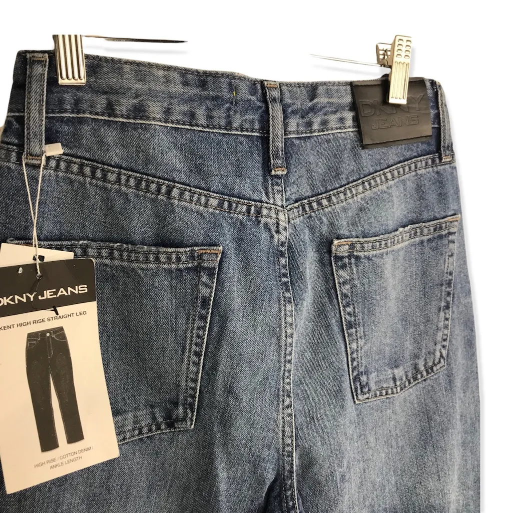 DKNY Women's Kent High Rise Straight Leg Jeans Blue Raw Hem Size 25 - Image 6
