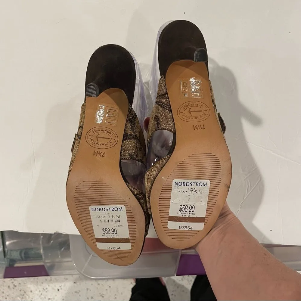 Y2K baroque fabric orange jeweled buckle strapy slides kitten heel luxury Brown Size 7.5 - Image 8