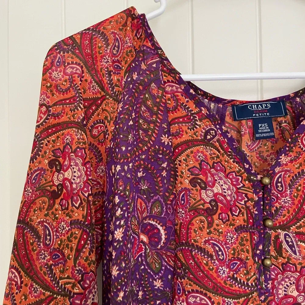 NWOT‎ | Chaps denim petite women’s patterned multicolored loose-fitting blouse - Image 3