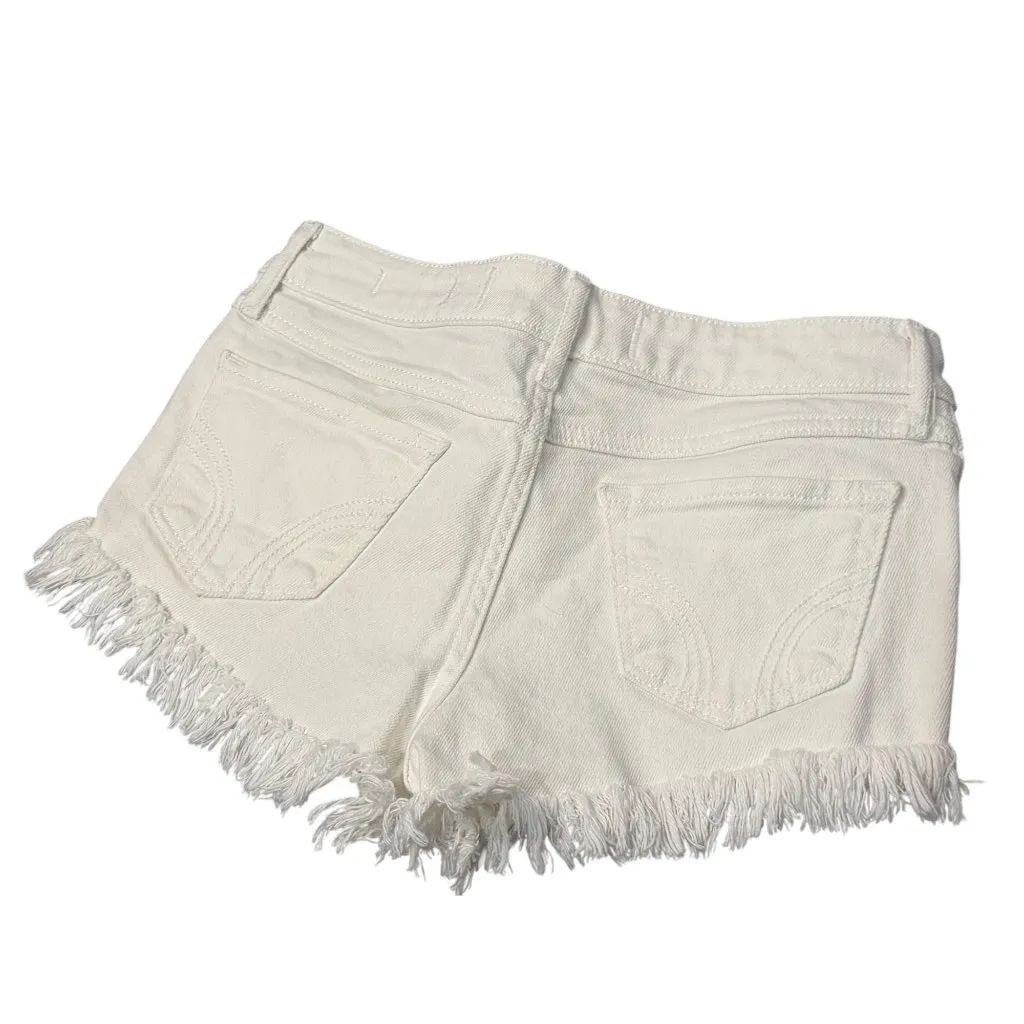 VTG Hollister White Micro Mini Shorts Womens 00 Y2K Rave Low Rise Denim Distress - Image 5