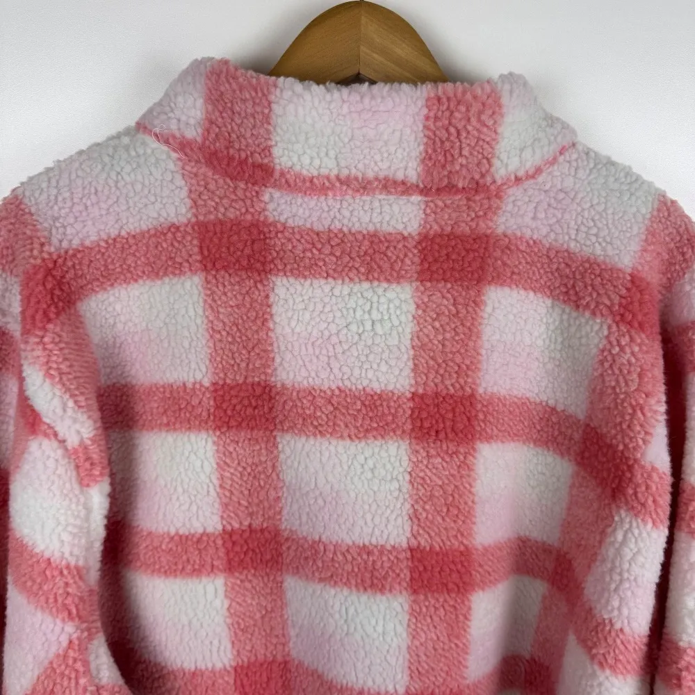 Andree By Unit Sherpa Pullover Sz 2X Pink Plaid Button Up Comfy Cozy‎ Oversized - Image 6