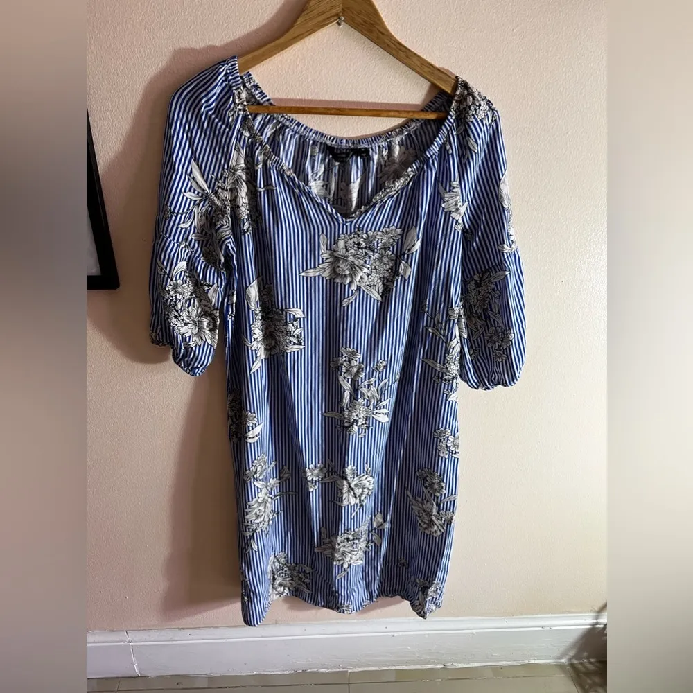 mlle Gabrielle Blue‎ and white stripe dress with flowers - Image 3