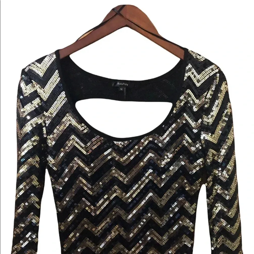 Vintage y2k Black gold sequin Party Glam Mob Wife Mini Dress New Year’s eve Size M - Image 3