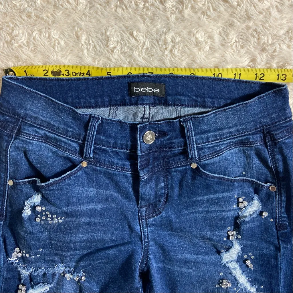 Bebe Bedazzled Low Rise Jeweled and Distressed Slim Straight Leg Jeans Size 26 - Image 13