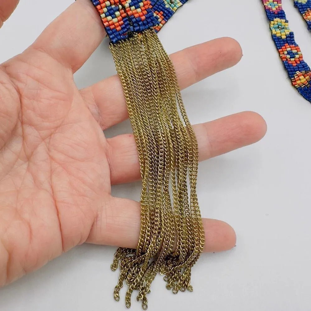 Vintage Southwest Seed Bead Chain Link Native Tribal Necklace - Image 4