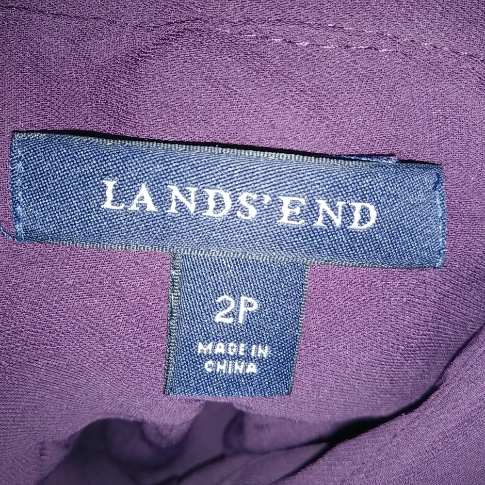 Lands End 2P Workwear Eggplant Neck Sash Dress Shirt Workwear Petite Purple - Image 10