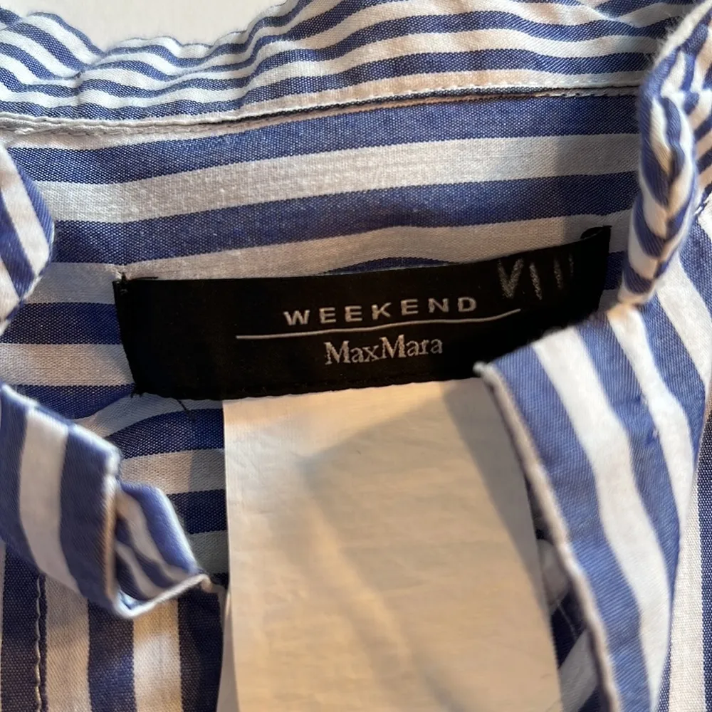 MaxMara weekend Dress striped cotton 4 stand up collar blue white belted pockets - Image 15
